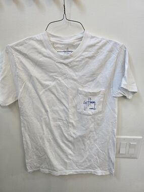 Guy Harvey White Short Sleeve Pocket Tee with Blue Logo